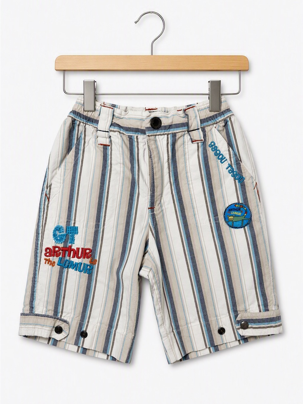 Gagou Tagou Arthur the Lemur Striped Snap Cuff Cargo Shorts 18M Retro Style